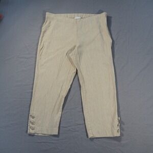 J Jill Pants Womens Large Petite Tan Linen Stretch Straight Leg Ankle Accent